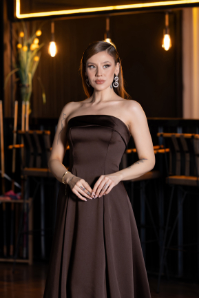 Abendkleid Lang Satin Braun ABU5932