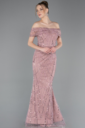 Puder Abendkleid Perlenbesetzt Lang ABU5694