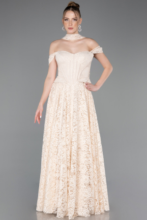 Abendkleid Lang Spitze Beige ABU5942