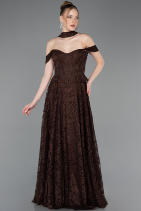 Abendkleid Lang Spitze Braun ABU5942