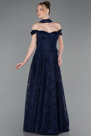 Abendkleid Lang Spitze Marineblau ABU5942