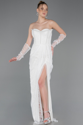 Weiß Abendkleid Spitze Lang ABU5770