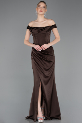 Abendkleid Lang Satin Braun ABU5976