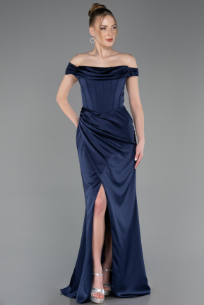 Abendkleid Lang Satin Marineblau ABU5976