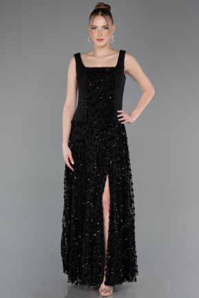 Abendkleid Lang Schuppig Schwarz ABU5986