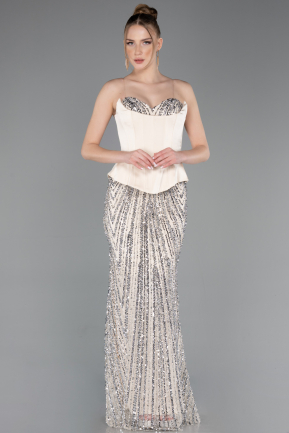 Abendkleid Lang Schuppig Beige ABU5978