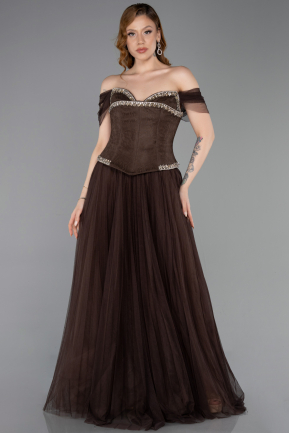 Abendkleid Lang Spitze Braun ABU5996