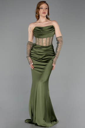 Khaki Abendkleid İm Meerjungfrau-Stil Satin Lang ABU5888
