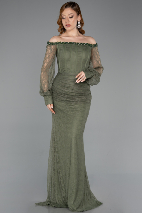 Khaki Abendkleid İm Meerjungfrau-Stil Spitze Lang ABU5890