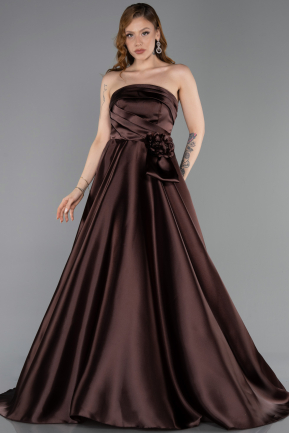 Standesamtkleid Lang Satin Braun ABU5998