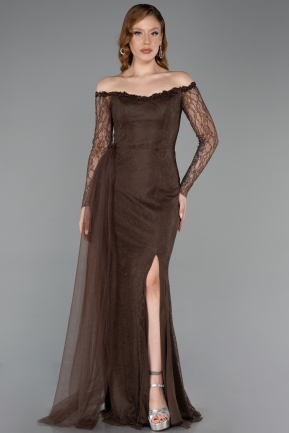 Abendkleid Lang Spitze Braun ABU5999