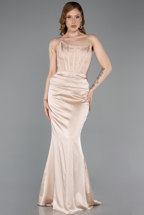 Abendkleid Lang Satin Beige ABU6000