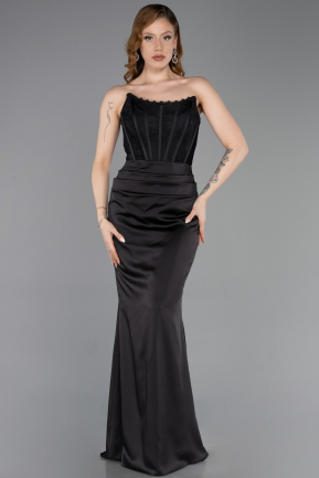 Abendkleid Lang Satin Schwarz ABU6000
