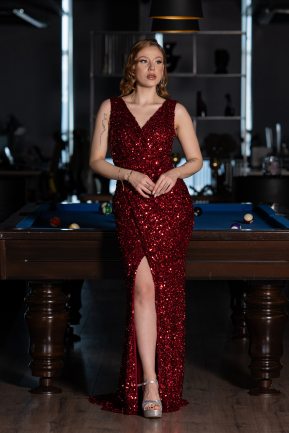 Weinrot Abendkleid Lang ABU5281