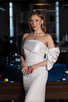 Weiß Abendkleid Schuppig Lang ABU5529