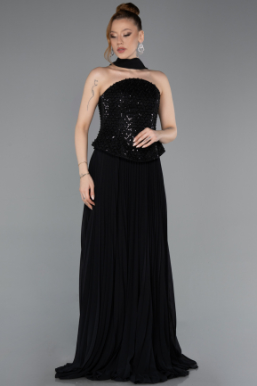 Abendkleid Lang Chiffon Schwarz ABU6011