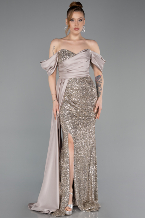 Beige Abendkleid Schuppig Lang ABU4085
