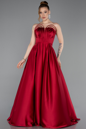 Weinrot Abschlusskleid Satin Lang ABU5105