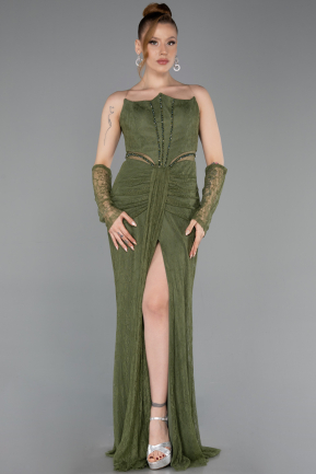 Khaki Standesamtkleid Spitze Lang ABU5736