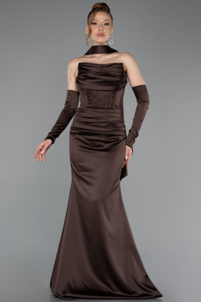 Abendkleid Lang Satin Braun ABU5944