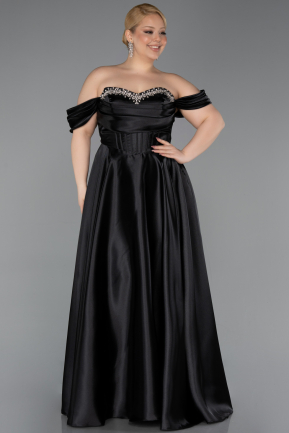 Abendkleid in Übergröße Lang Satin Schwarz ABU5726