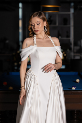 Standesamtkleid Lang Satin Weiß ABU5995