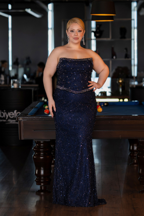 Abendkleid in Übergröße Lang Spitze Marineblau ABU5994