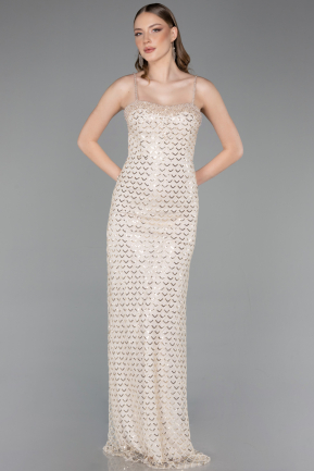 Abendkleid Lang Schuppig Beige ABU6039