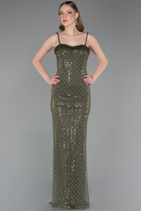 Abendkleid Lang Schuppig Khaki ABU6039