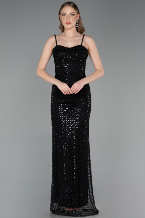 Abendkleid Lang Schuppig Schwarz ABU6039