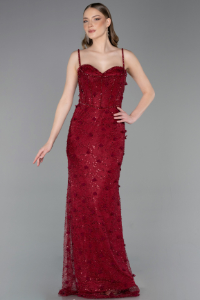 Standesamtkleid Lang Spitze Weinrot ABU6040
