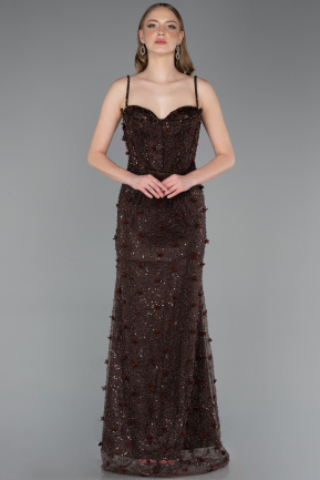 Standesamtkleid Lang Spitze Braun ABU6040