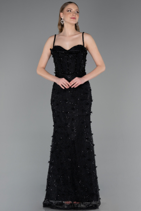 Standesamtkleid Lang Spitze Schwarz ABU6040