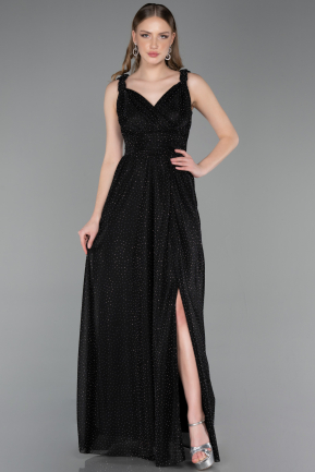 Abschlusskleid Lang Schwarz-Silber ABU6045