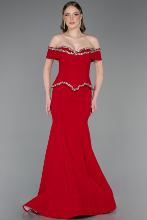 Rot Abendkleid İm Meerjungfrau-Stil Lang ABU5755
