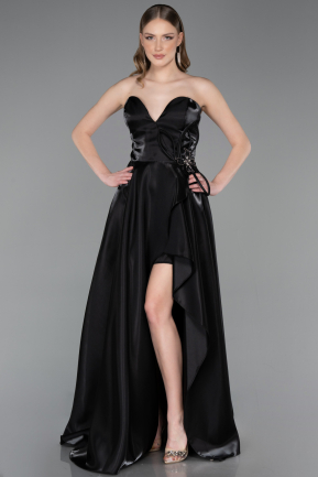 Abendkleid Lang Satin Schwarz ABU6049