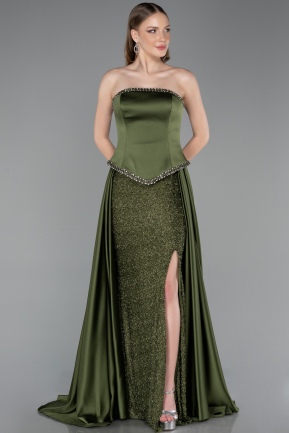 Khaki Abendkleid Satin Lang ABU5684