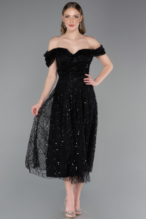 Schwarz Partykleid Perlenbesetzt Midi ABK2594