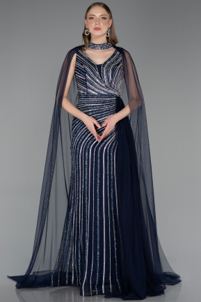 Abendkleid Lang Steinbesetzt Marineblau ABU6052