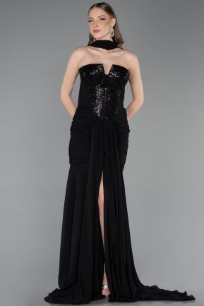 Abendkleid Lang Chiffon Schwarz ABU6055