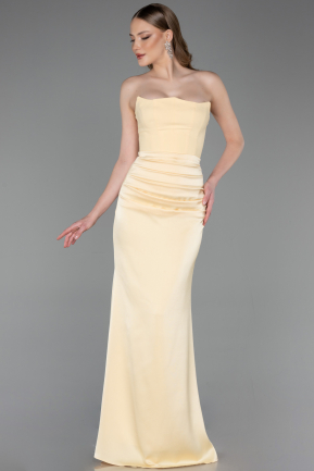 Abschlusskleid Lang Satin Gelb ABU6061