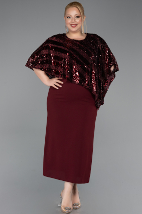 Abendkleid in Übergröße Midi Weinrot ABK2609