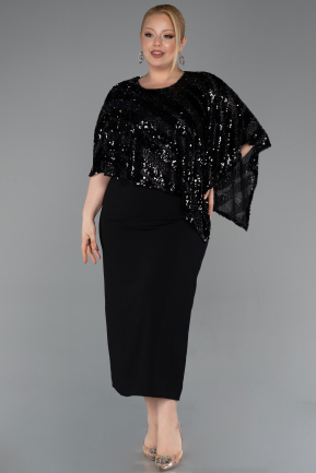 Abendkleid in Übergröße Midi Schwarz ABK2609