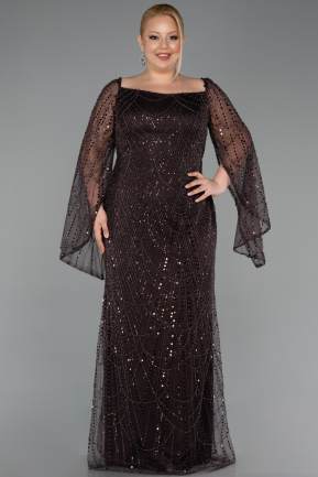 Braun Abendkleid İn Übergröße Perlenbesetzt Lang ABU5067