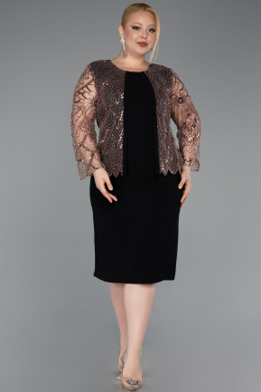 Schwarz-Kupfer Abendkleid İn Übergröße Midi ABK2417