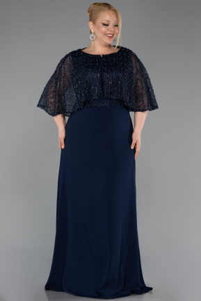 Abendgarderobe in Großen Größen Lang Chiffon Marineblau ABU6063