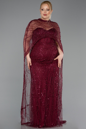 Weinrot Brautkleid In Übergröße Perlenbesetzt Lang ABU5328