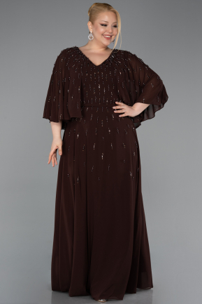 Abendgarderobe in Großen Größen Lang Chiffon Braun ABU6066