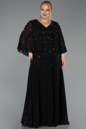 Abendgarderobe in Großen Größen Lang Chiffon Schwarz ABU6066
