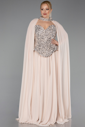 Beige Abendkleid İn Übergröße Chiffon Lang ABU5940